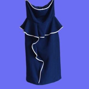 Eva Mendes Blue Midi strapless dress